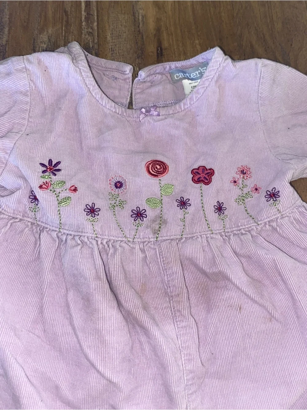 Carter’s Baby Girl Lavender Corduroy Floral Romper 12M Embroidered One Piece